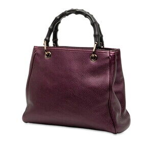Gucci Handbag Top Bamboo Purple Shopper Handle 2way Leather